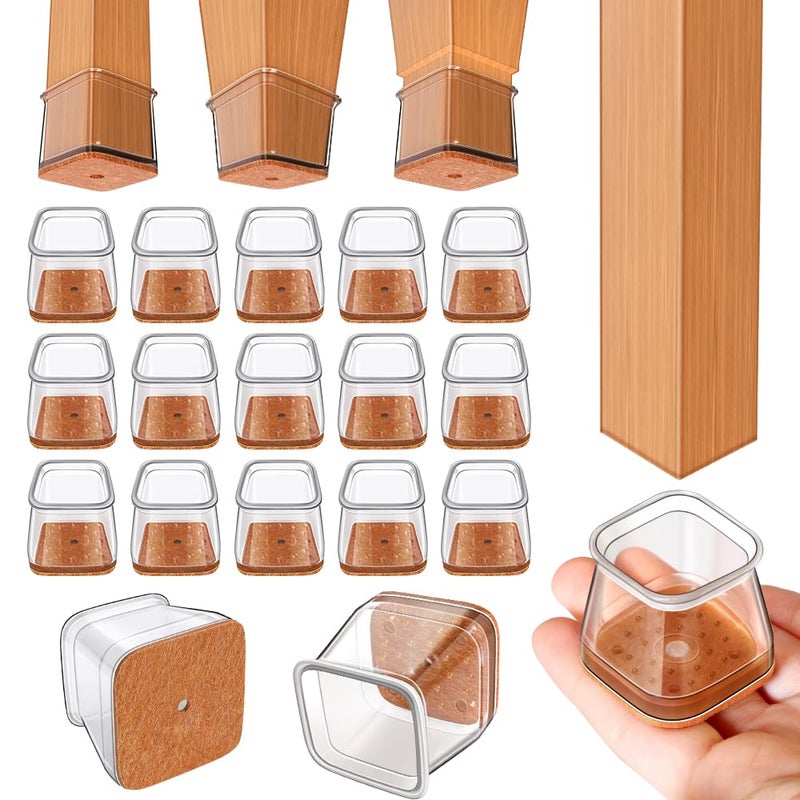 Ansible 24 pcs Square Large Chair Leg Floor Protectors  Furniture Felt Pads Silicone Covers caps for Chairs Chair Leg Protectors for Hardwood Floors (Large fit:1.1''-1.5'') - Image 1